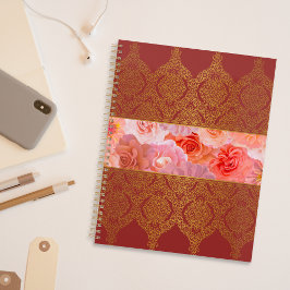 Elegante Damask Oriental Red Floral Golden Lace Planer