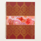 Elegante Damask Oriental Red Floral Golden Lace Planer (Vorderseite)