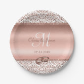 Elegante Damask Rose Gold Monogram Wedding Pappteller (Vorderseite)