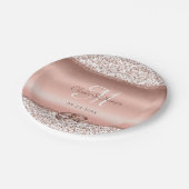 Elegante Damask Rose Gold Monogram Wedding Pappteller (Schrägansicht)