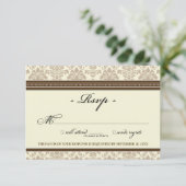 Elegante Damask RSVP-Karte (Schokolade/Creme) RSVP Karte (Stehend Vorderseite)