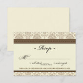 Elegante Damask RSVP-Karte (Schokolade/Creme) RSVP Karte (Vorne/Hinten)