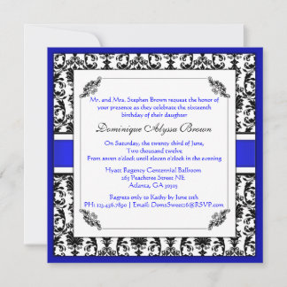 Elegante Damask Swirl Einladung [blau]