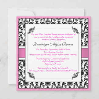 Elegante Damask Swirl Einladung [Rosa]