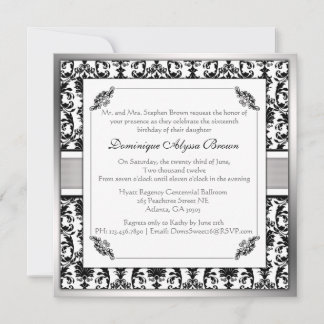 Elegante Damask Swirl Einladung [Silber]