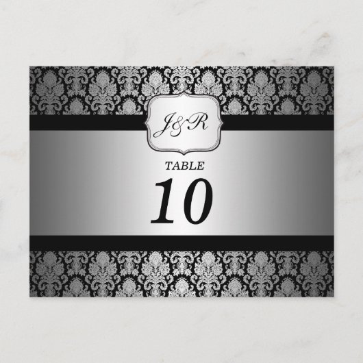 Elegante Damask Tischnummer Postkarte (Vorderseite)