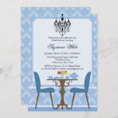 Elegante Damask und Chandelier Tea Party Einladung (Vorne/Hinten)