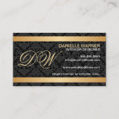Elegante Damask- und Gold-Initialen Visitenkarte (Rückseite)