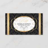 Elegante Damask- und Gold-Initialen Visitenkarte (Vorderseite)