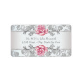 Elegante Damask- und Rosa-Adressmarken Adressaufkleber (Vorne)