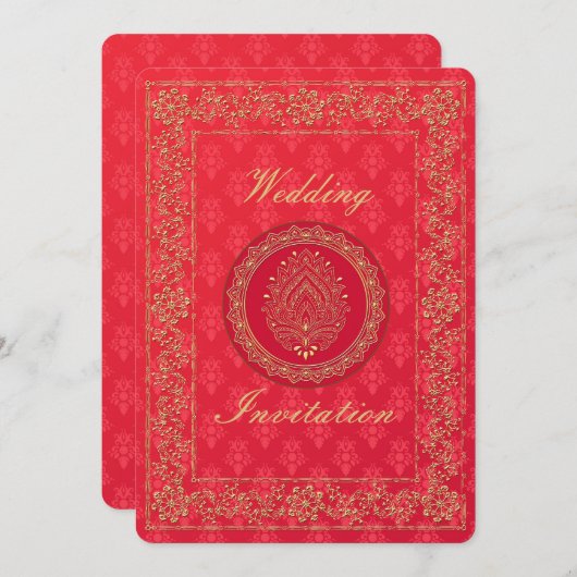 Elegante Damask Wedding - Einladungskarte Einladung (Vorne/Hinten)