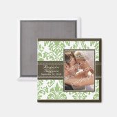 Elegante Damask Wedding Fvor Magnet: sage/braun Magnet (Vorderseite/Rückseite)