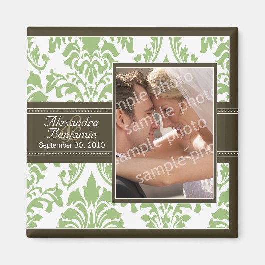 Elegante Damask Wedding Fvor Magnet: sage/braun Magnet (Vorne)