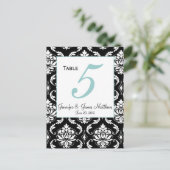 Elegante Damask Wedding Tischnummer Card (Stehend Vorderseite)