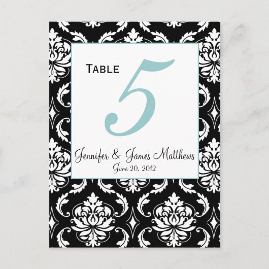 Elegante Damask Wedding Tischnummer Card (Vorderseite)