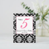 Elegante Damask Wedding Tischnummer Card (Stehend Vorderseite)