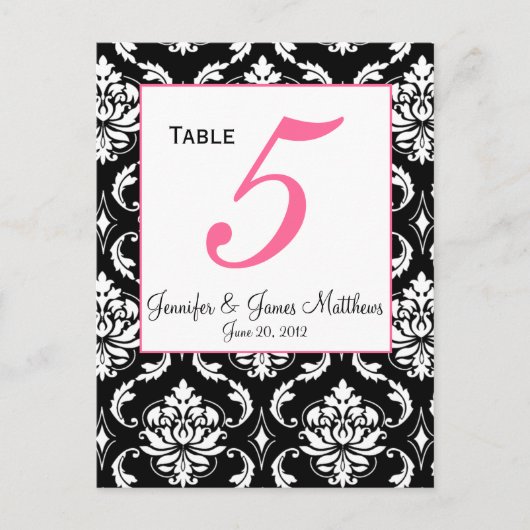 Elegante Damask Wedding Tischnummer Card (Vorderseite)