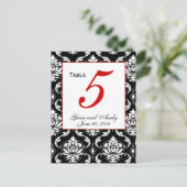 Elegante Damask Wedding Tischnummer Card (Stehend Vorderseite)
