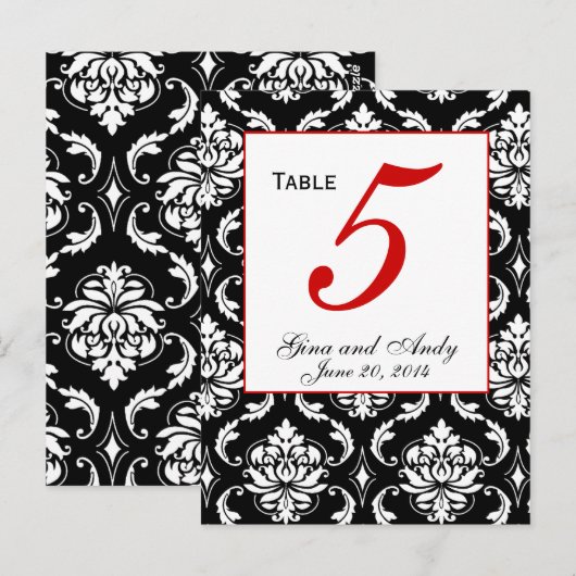 Elegante Damask Wedding Tischnummer Card (Vorne/Hinten)