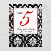 Elegante Damask Wedding Tischnummer Card (Vorderseite)