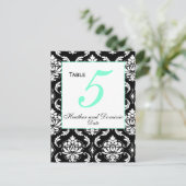 Elegante Damask Wedding Tischnummer Card 2 (Stehend Vorderseite)