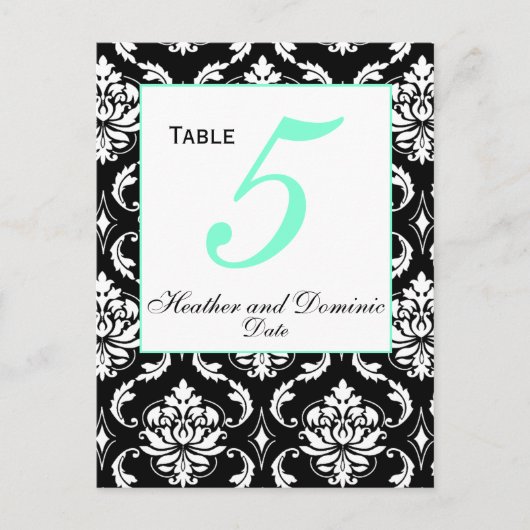 Elegante Damask Wedding Tischnummer Card 2 (Vorderseite)