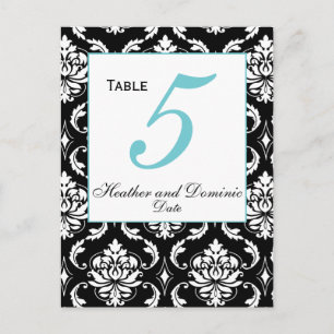 Elegante Damask Wedding Tischnummer Card 3