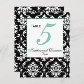 Elegante Damask Wedding Tischnummer Card 4 (Vorne/Hinten)