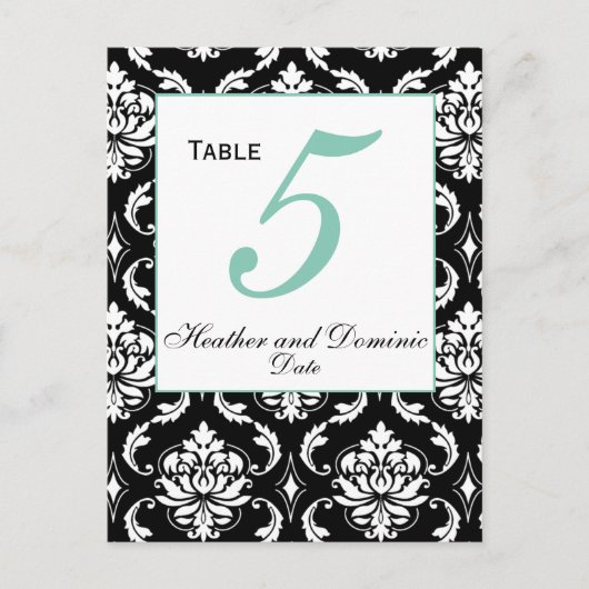 Elegante Damask Wedding Tischnummer Card 4 (Vorderseite)