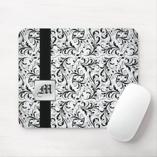 Elegante Damasked Monogramm-Mausunterlagen Mousepad (Mit Mouse)