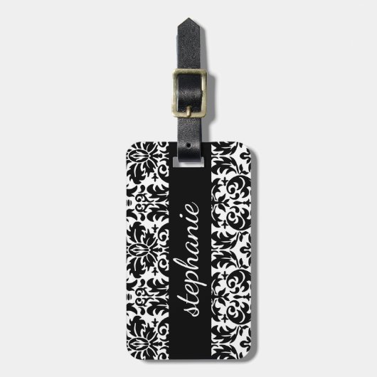 Elegante Damaskus-Muster mit Schwarz und Weiß Gepäckanhänger (Vorderseite vertikal)