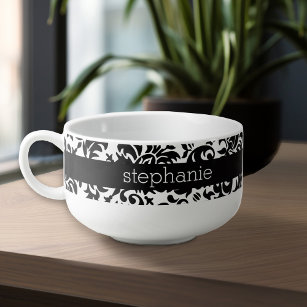 Elegante Damaskus-Muster mit Schwarz und Weiß Große Suppentasse