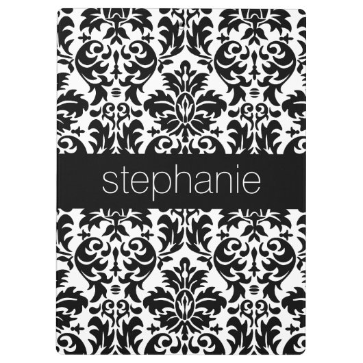 Elegante Damaskus-Muster mit Schwarz und Weiß Klemmbrett (Rückseite)