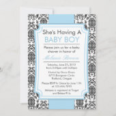 Elegante Damast-Babyparty laden ein Einladung (Vorderseite)