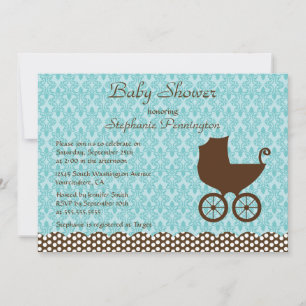 Elegante Damast Babywagen-Dusche Einladung
