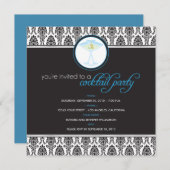 Elegante Damast-Cocktail-Party Einladung (blau) (Vorne/Hinten)