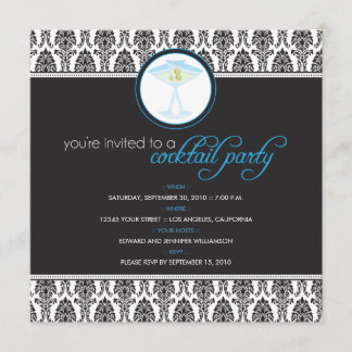 Elegante Damast-Cocktail-Party Einladung (blau)