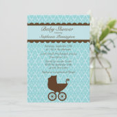 Elegante Damast-Kinderwagen-Duscheneinladung Einladung (Stehend Vorderseite)