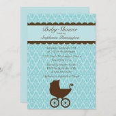 Elegante Damast-Kinderwagen-Duscheneinladung Einladung (Vorne/Hinten)