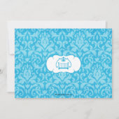 Elegante Damast-Krippen-Jungen-Babyparty-Einladung Einladung (Rückseite)