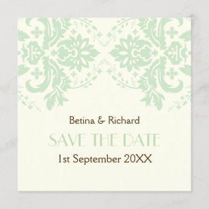 Elegante Damast-Mint-Elfenbein-Hochzeit 'Save the  Einladung