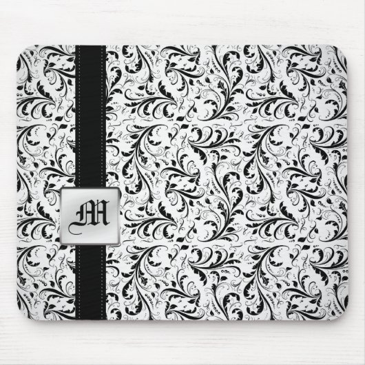 Elegante Damast-Monogramm-Mauspads Mousepad (Vorne)
