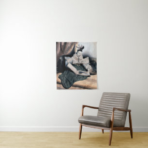 Elegante Dame beim Lesen - Vintage-Kunstposter Wandteppich