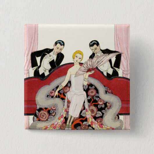 Elegante Dame im Paris-Kunst-Deko-Knopf Button (Vorderseite)