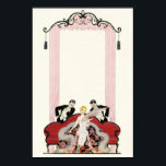 Elegante Dame im Pariser Art Deco Poster<br><div class="desc">Elegante Dame in Paris. Art Deko Abbildung aus dem Jahr 1924. Der französische Illustrator Georges Barbier hat Dutzende wunderschöner Illustrationen mit den rauschenden Zwanzigern in Frankreich fertig gestellt. Die elegante Dame in Paris zeigt eine junge blonde Frau, die auf einer Couch sitzt, als zwei Eigner in Tuxedos, die mit ihr...</div>