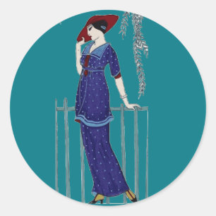 Elegante Dame in der Pariser Mode der 1920er Jahre Runder Aufkleber