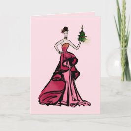 Elegante Dame in Rot Feiertagskarte