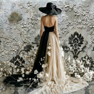 Elegante Dame in Schwarz und Weiß – Decoupage-Papi Seidenpapier