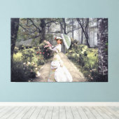 Elegante Dame mit Schirm am Wald Leinwanddruck (Insitu (Holzboden))