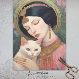 Elegante Dame und Feline I Art Nouveau Decoupage Seidenpapier